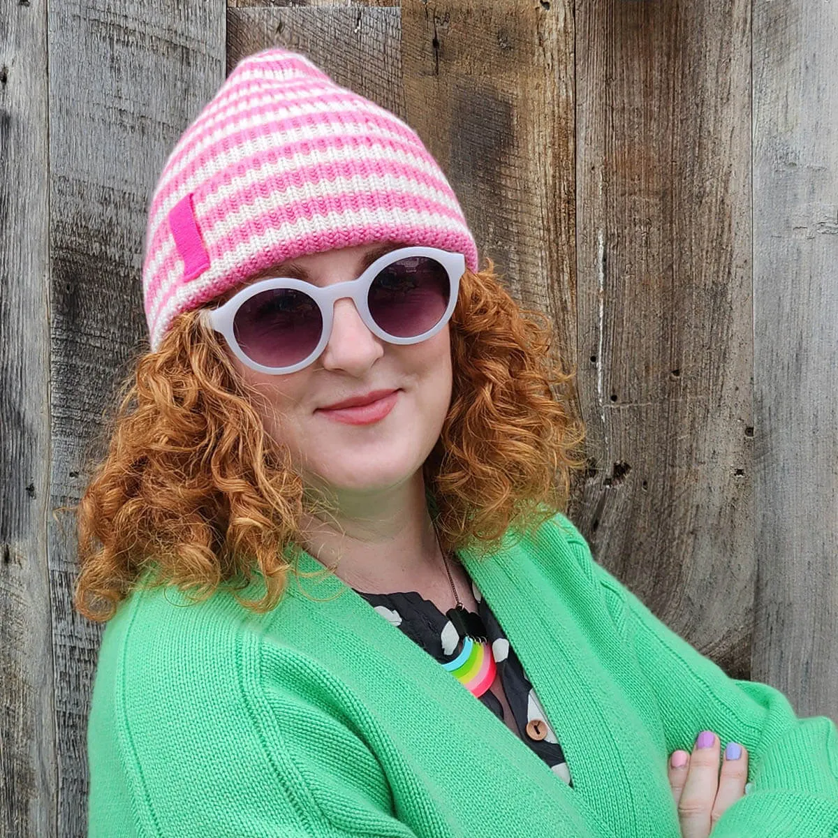 RAE - CANDY / CREAM  Stripe knit Beanie Hat, Special Collab Dlam X Bonnie Mob  no