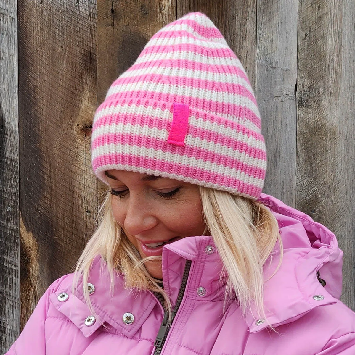 RAE - CANDY / CREAM  Stripe knit Beanie Hat, Special Collab Dlam X Bonnie Mob  no