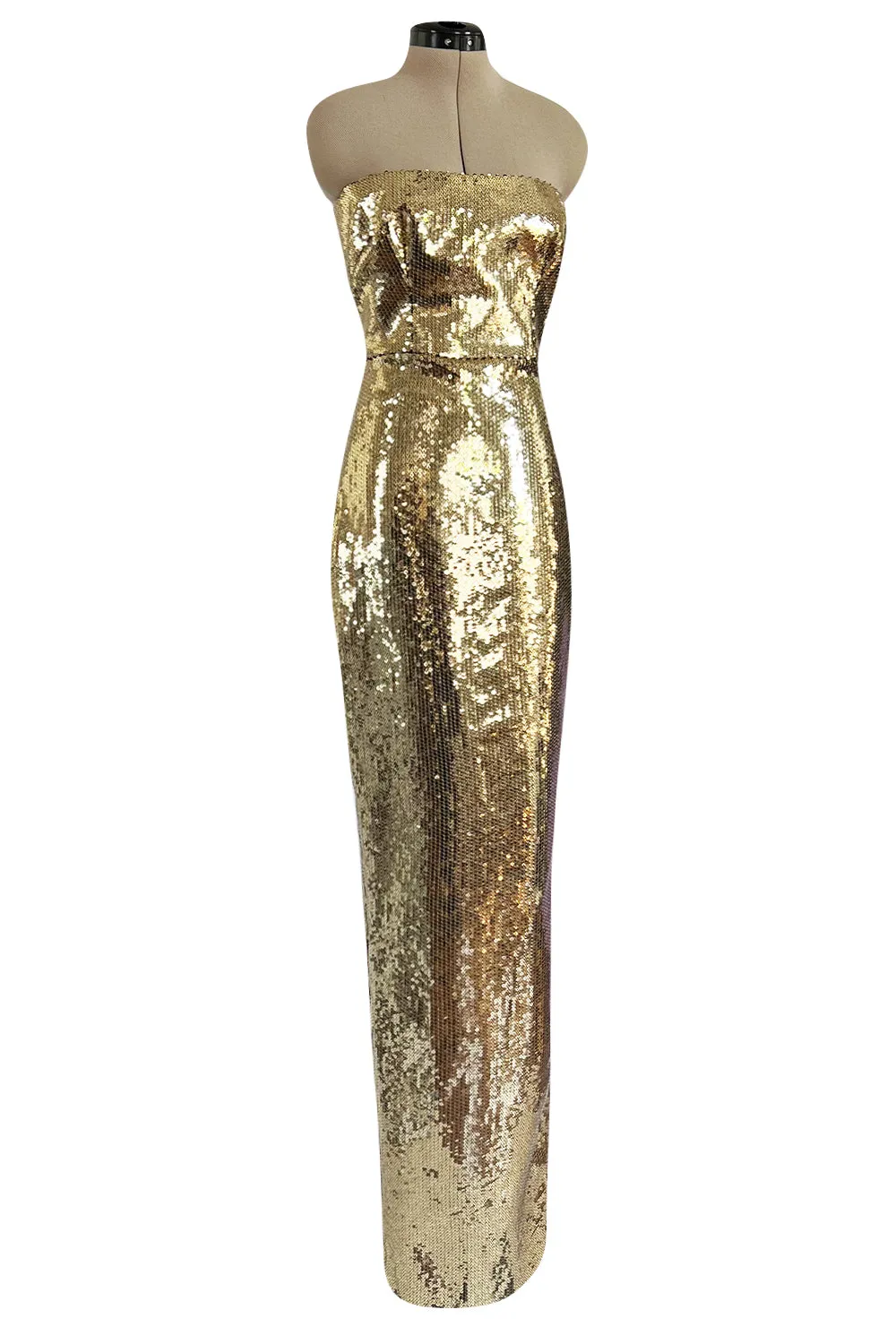 Resort 2020 Alex Perry Supermodel Long Strapelss Gold Sequin 'Howard' Dress