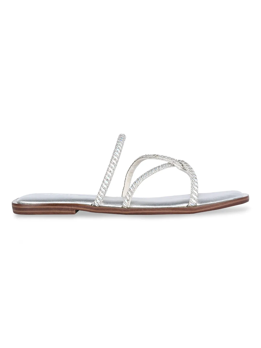 Rocia By Regal Silver Women Strappy Diamond Embellished Flats