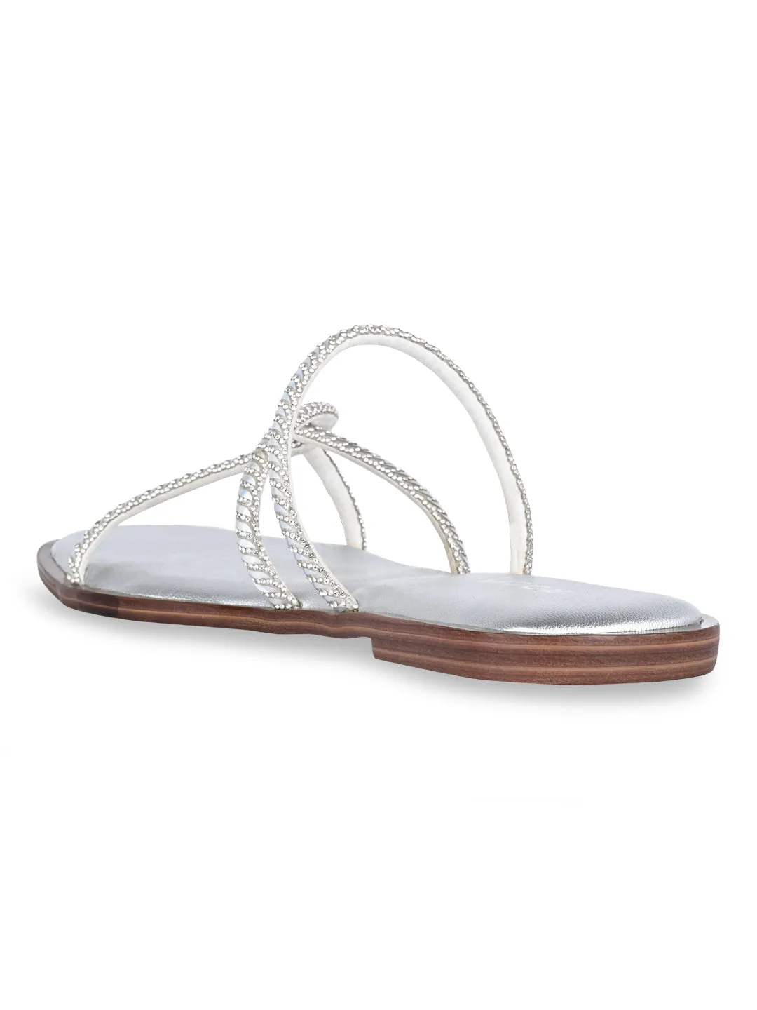 Rocia By Regal Silver Women Strappy Diamond Embellished Flats