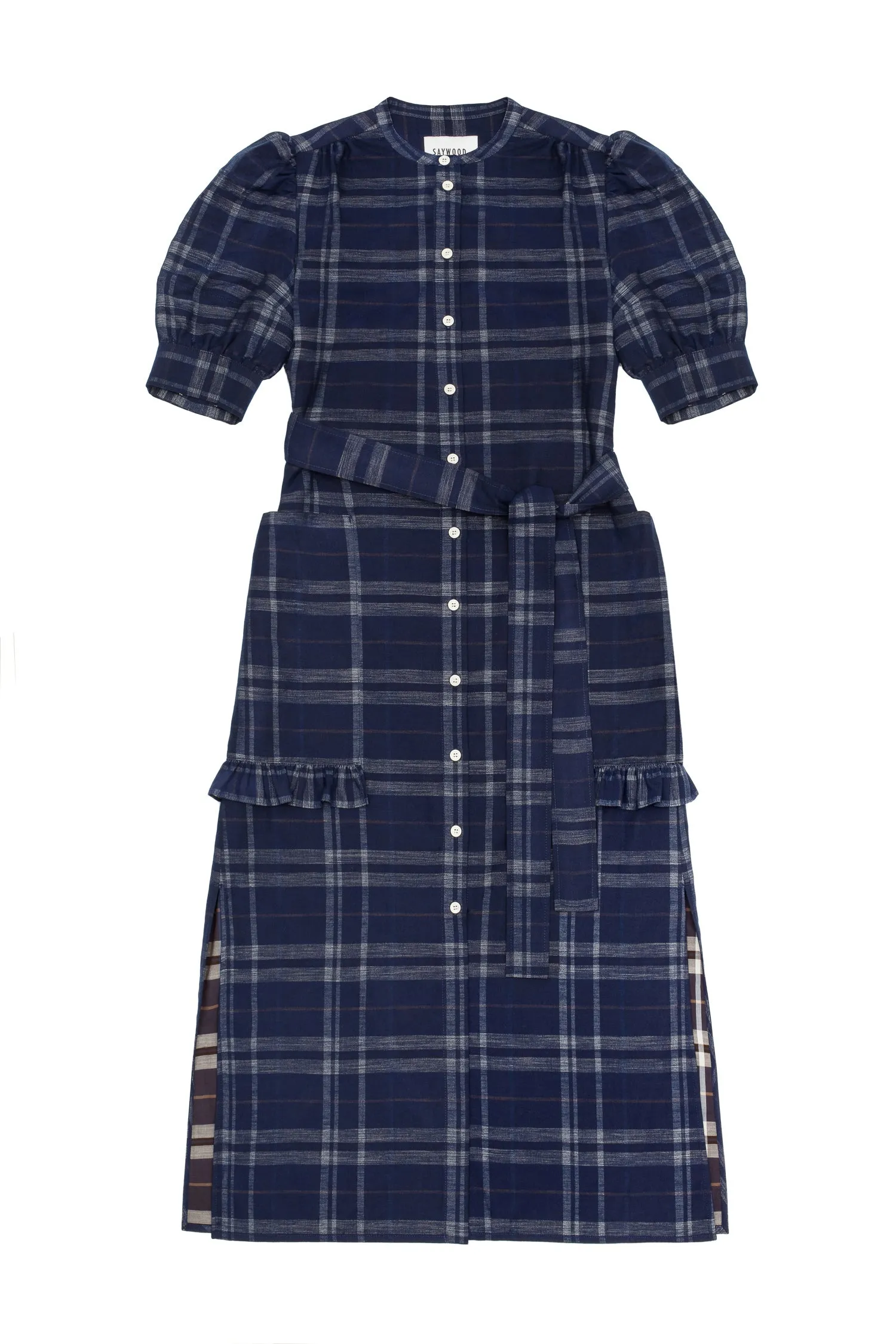 Rosa Puff Sleeve Shirtdress, Navy Check Deadstock Cotton