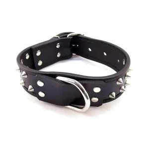 Rouge Garments Adjustable Black Leather Studded Collar with D-ring