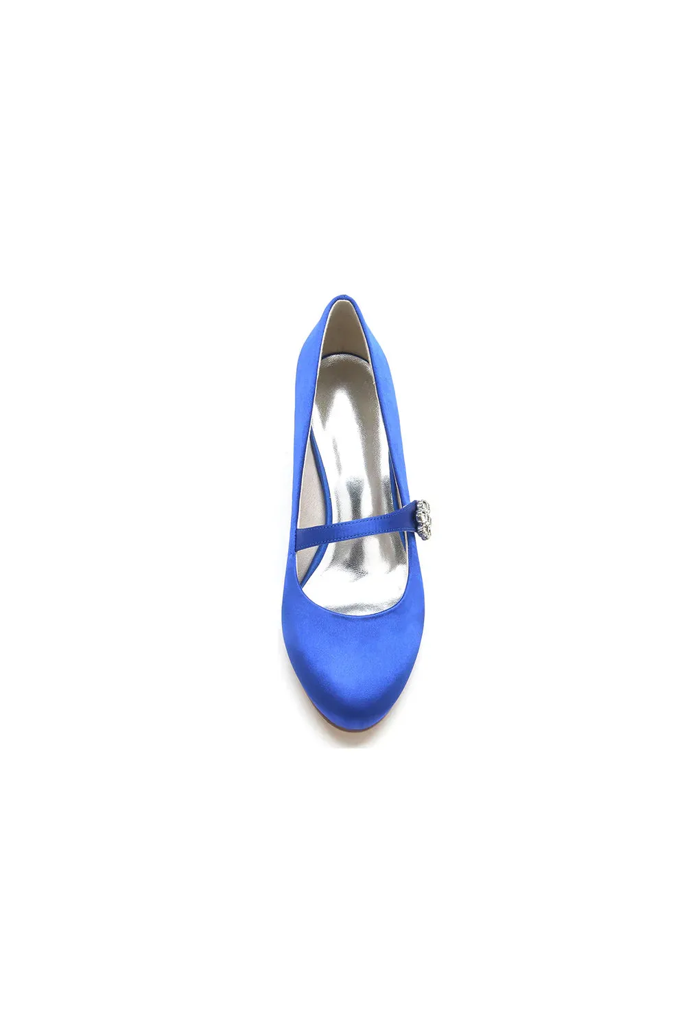 Round Toe Crystal Buckle Strap Chunky Heels