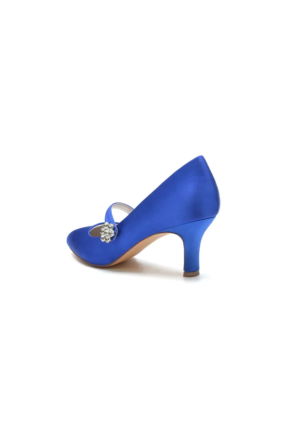 Round Toe Crystal Buckle Strap Chunky Heels
