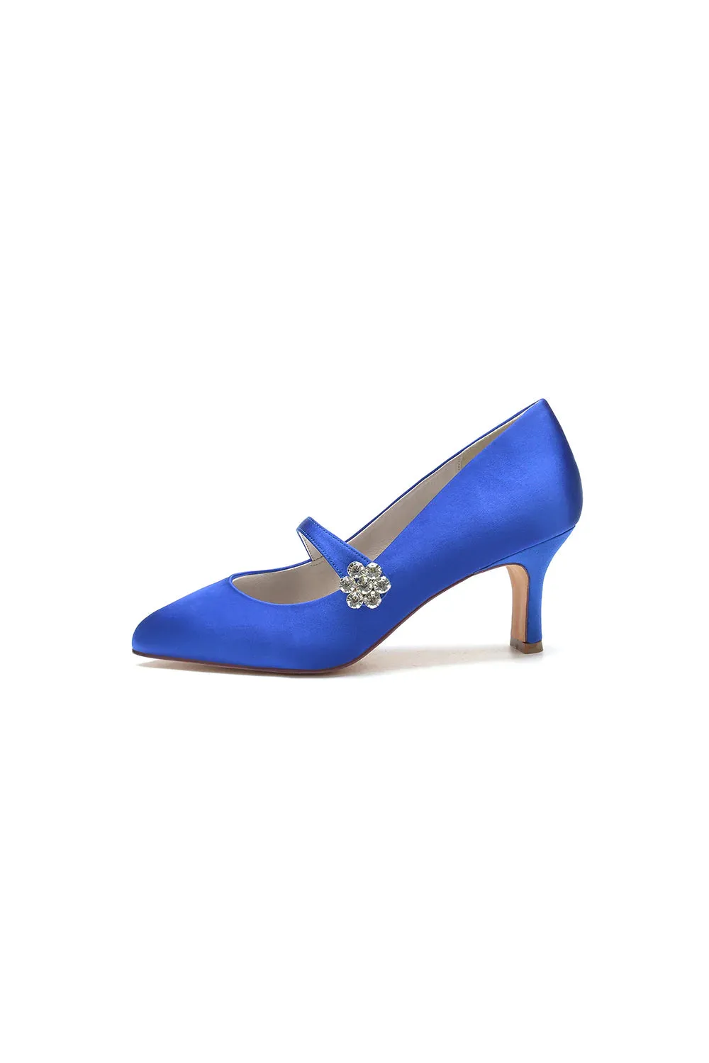 Round Toe Crystal Buckle Strap Chunky Heels