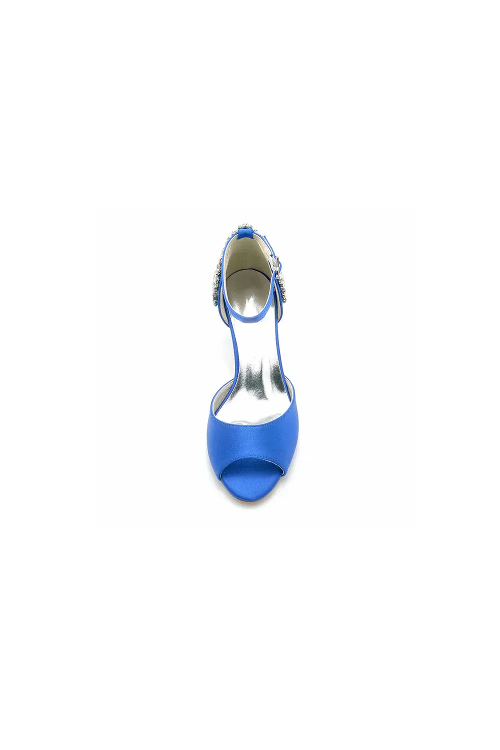 Satin Ankle Strap Rhinestone Chunky Heels