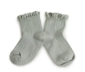 Short ribbed socks with lace Lili, Aquamarine