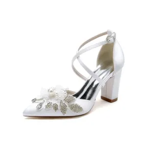 Silk Pump with Handcrafted Flower and Crystal Embellishments