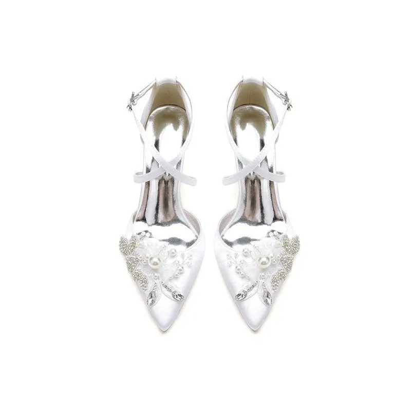 Silk Pump with Handcrafted Flower and Crystal Embellishments