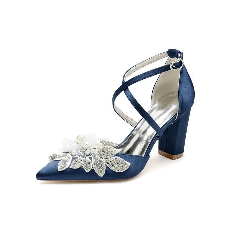 Silk Pump with Handcrafted Flower and Crystal Embellishments