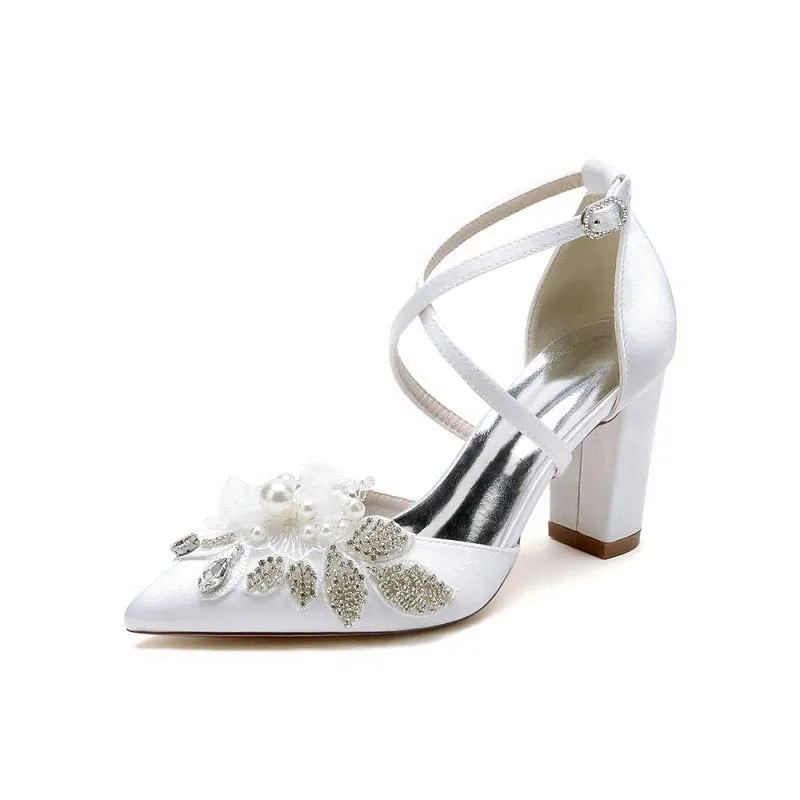 Silk Pump with Handcrafted Flower and Crystal Embellishments