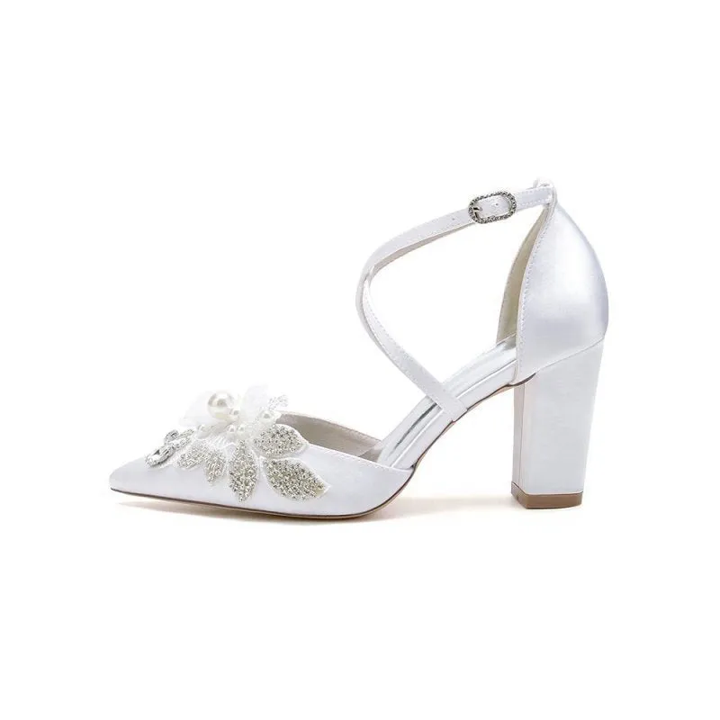 Silk Pump with Handcrafted Flower and Crystal Embellishments