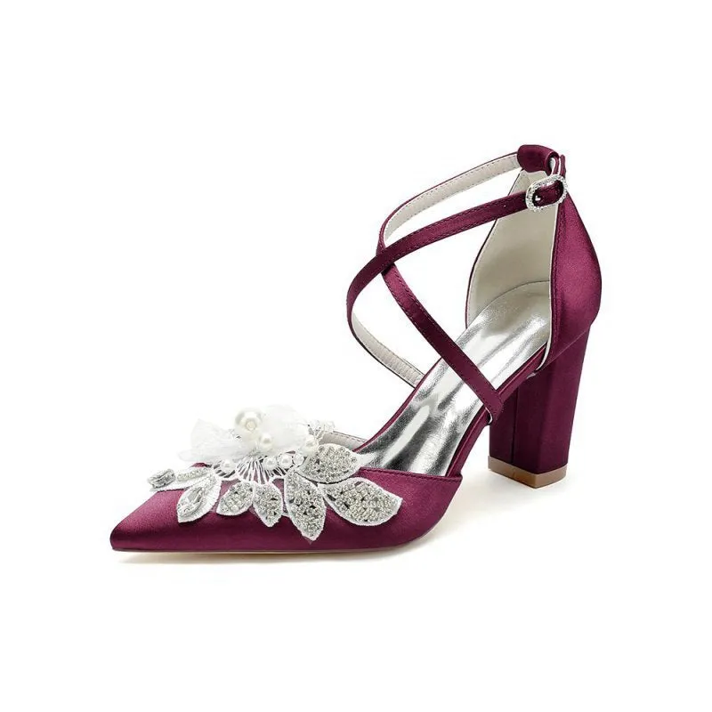 Silk Pump with Handcrafted Flower and Crystal Embellishments