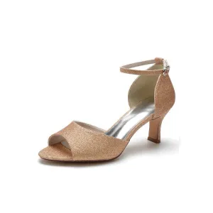 Simple Sequin Open Toe Chunky Heels