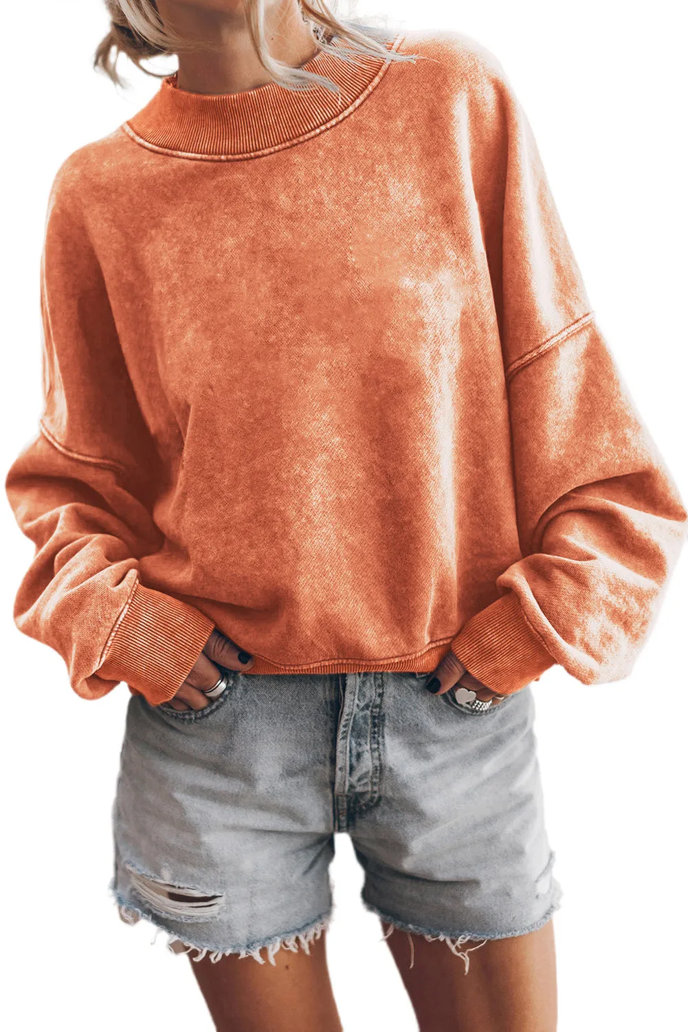 Sky Blue Drop Shoulder Crew Neck Pullover Sweatshirt