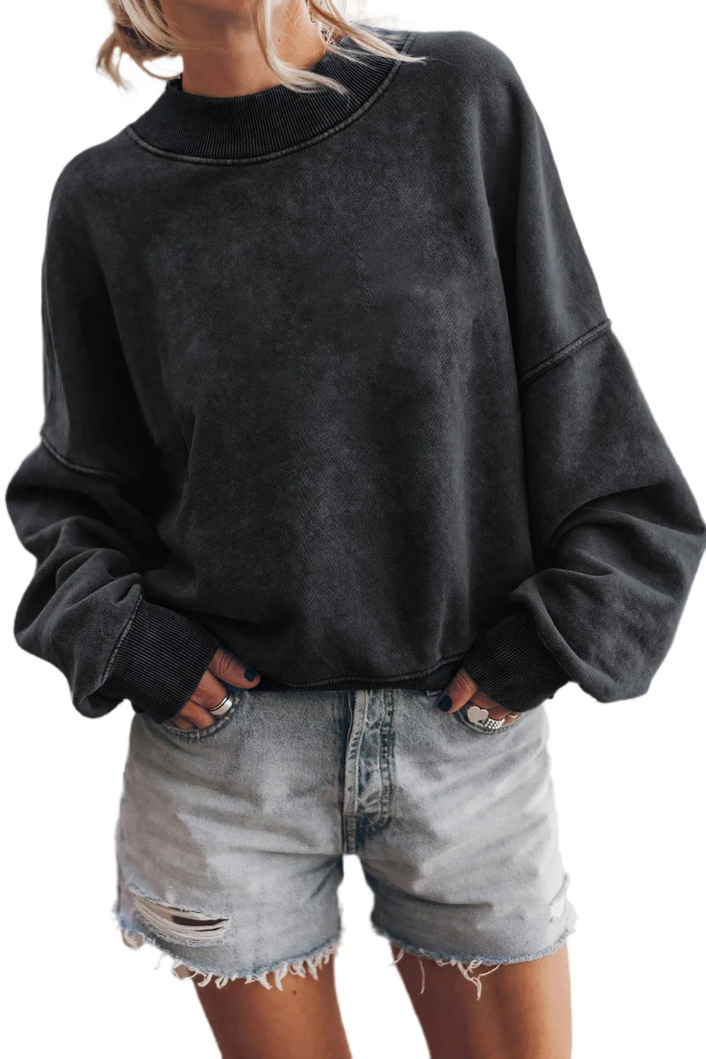 Sky Blue Drop Shoulder Crew Neck Pullover Sweatshirt