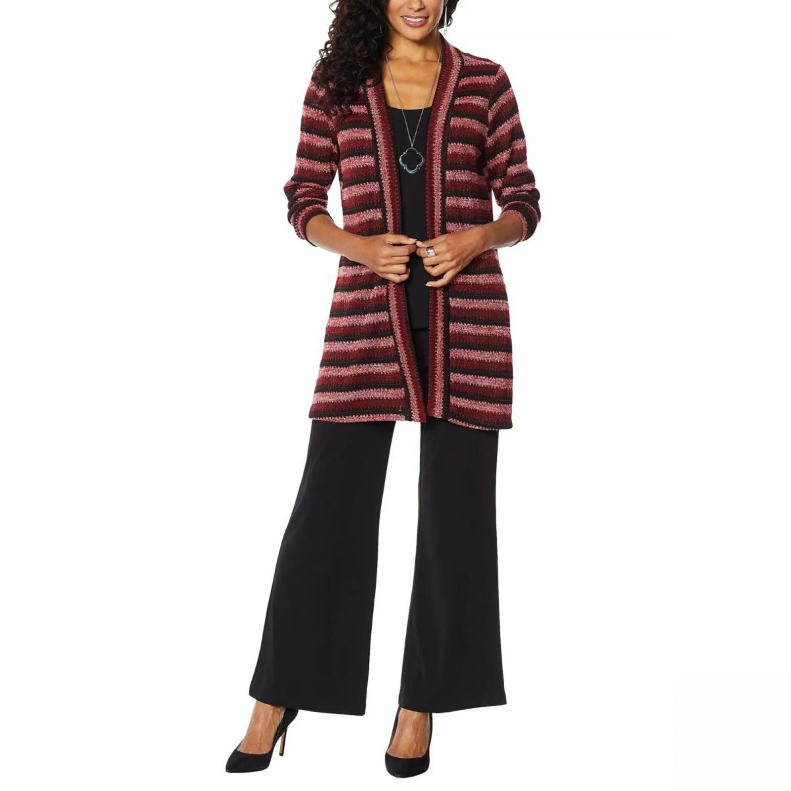 Slinky Brand Women's Striped Long Sleeve Sweater Duster Cardigan