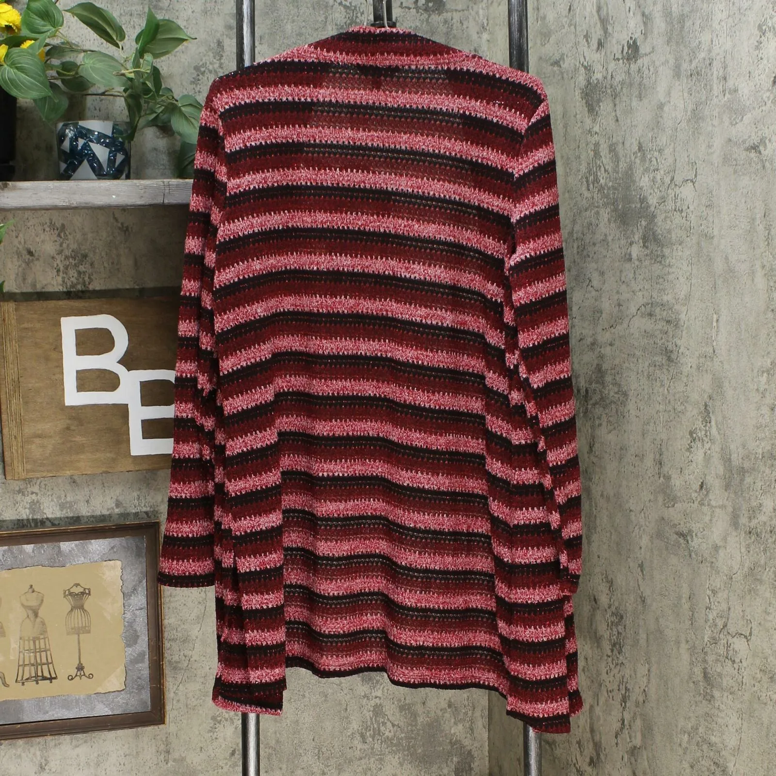 Slinky Brand Women's Striped Long Sleeve Sweater Duster Cardigan