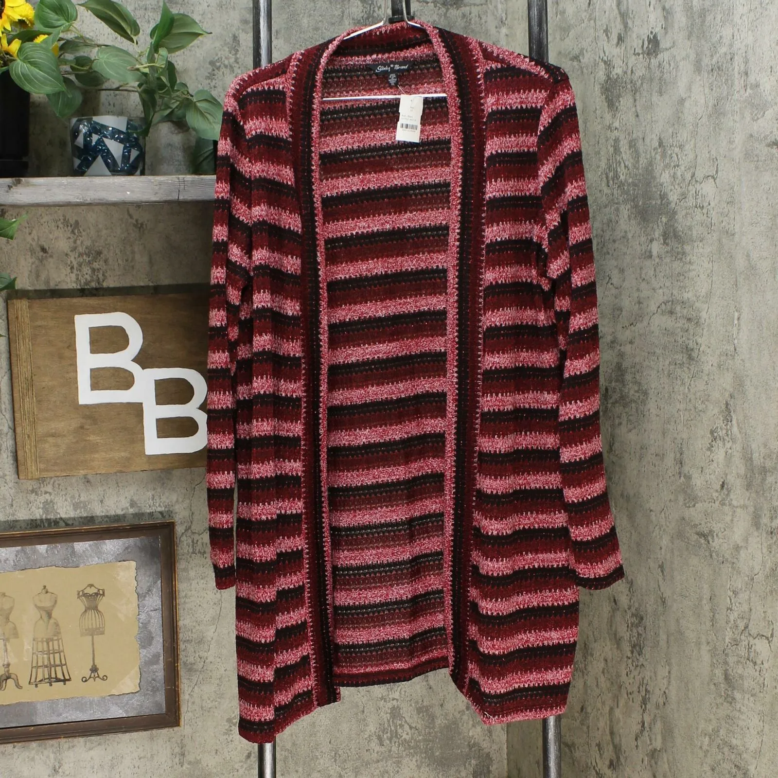Slinky Brand Women's Striped Long Sleeve Sweater Duster Cardigan