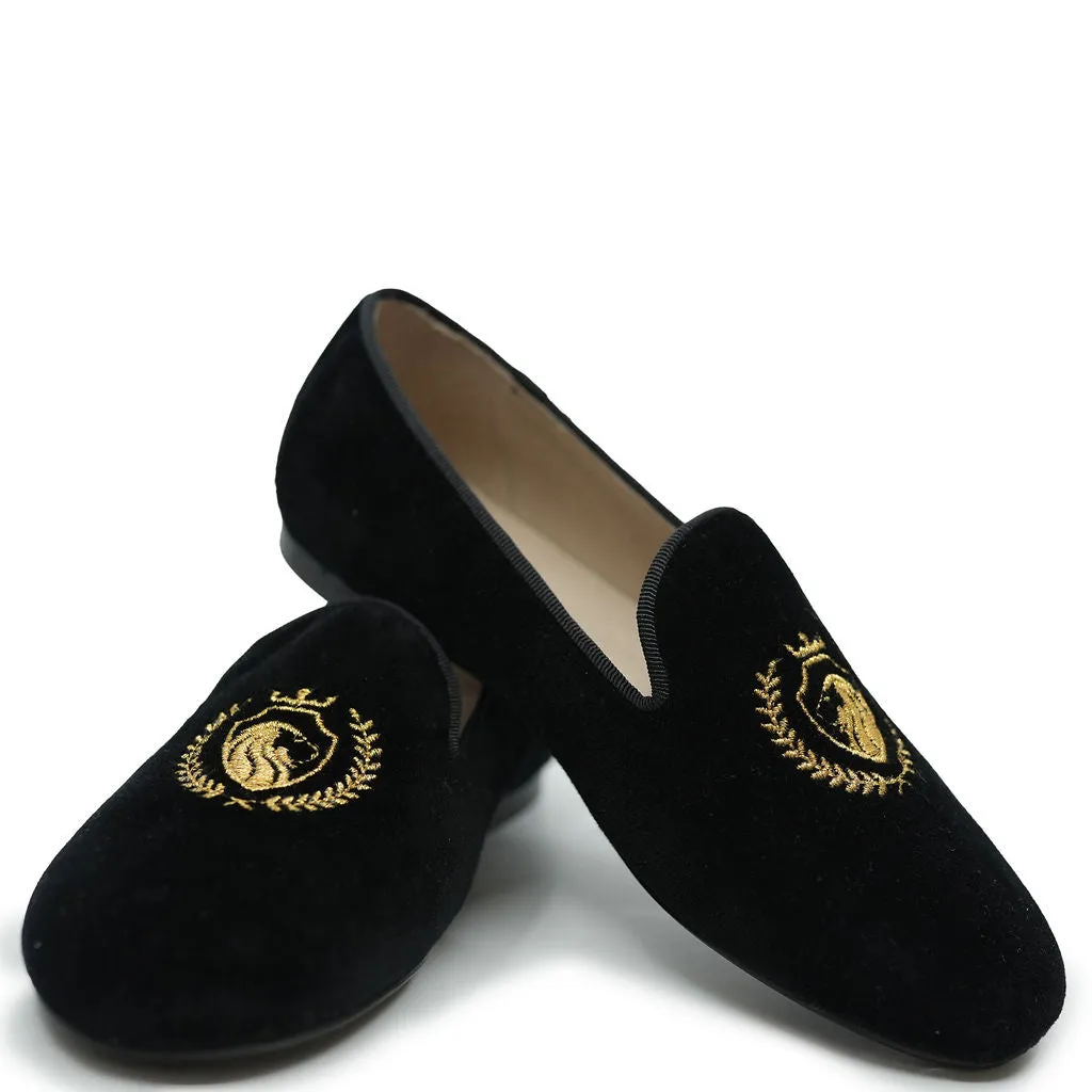 Spain Co Black Velvet Embroidred Smoking Loafer
