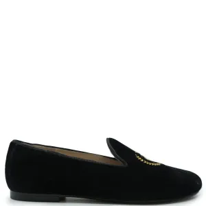 Spain Co Black Velvet Embroidred Smoking Loafer