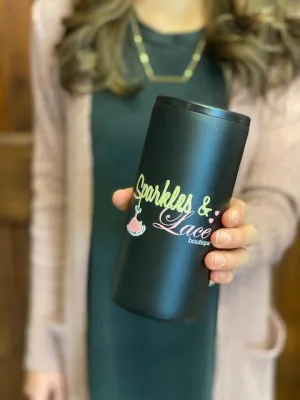 Swig 12 oz. Skinny Can Cooler - Sparkles & Lace - Matte Black
