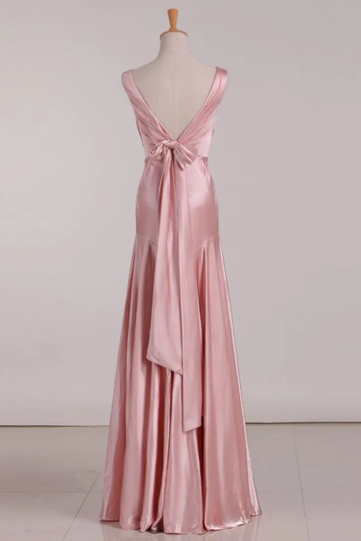 V-Neck Pink Tie Back Mermaid Bridesmaid Dress      fg5003