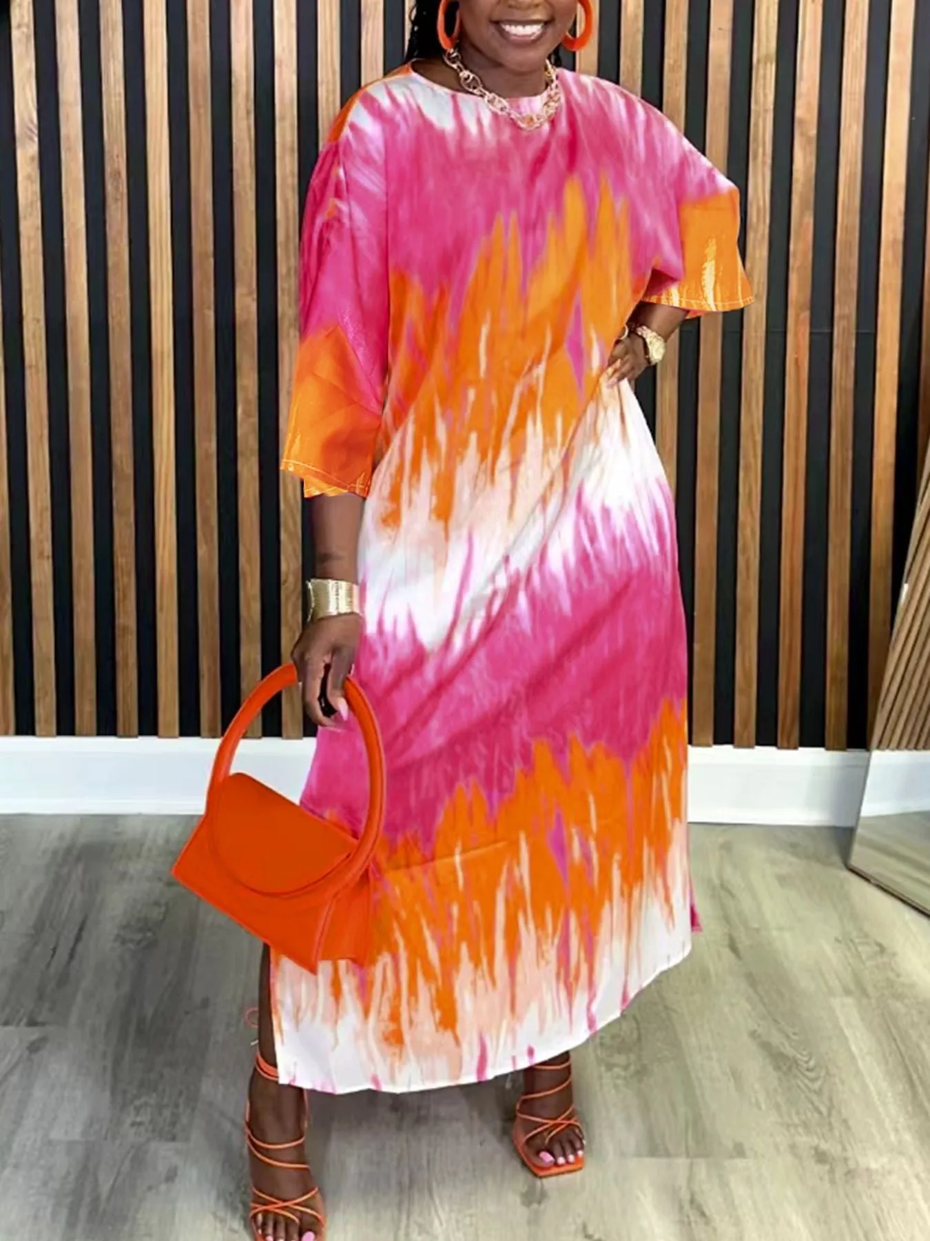 Vibrant Loose-Fit Tie-Dye Gradient Maxi Dress with Effortless Elegance