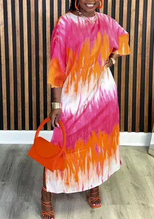 Vibrant Loose-Fit Tie-Dye Gradient Maxi Dress with Effortless Elegance