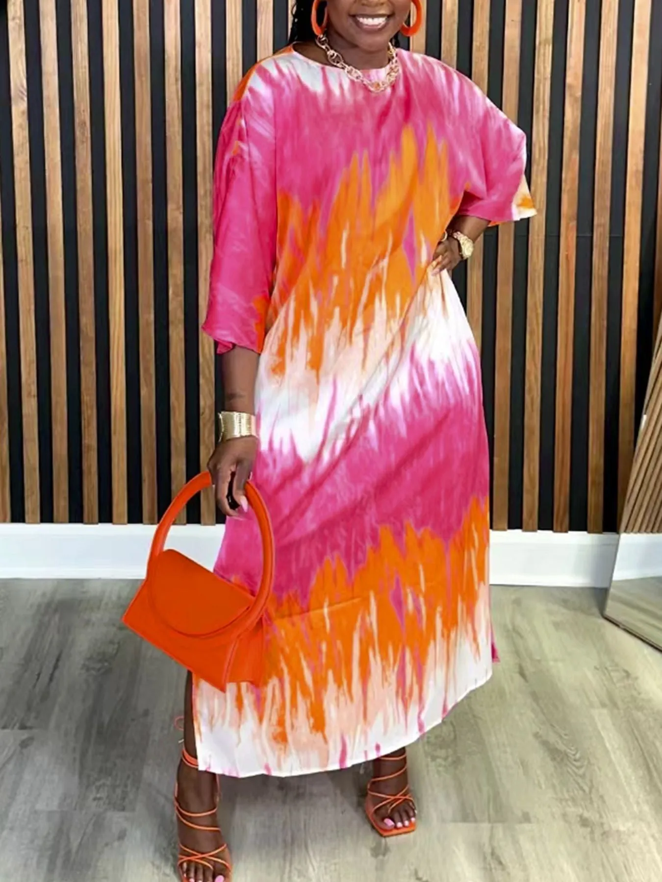 Vibrant Loose-Fit Tie-Dye Gradient Maxi Dress with Effortless Elegance