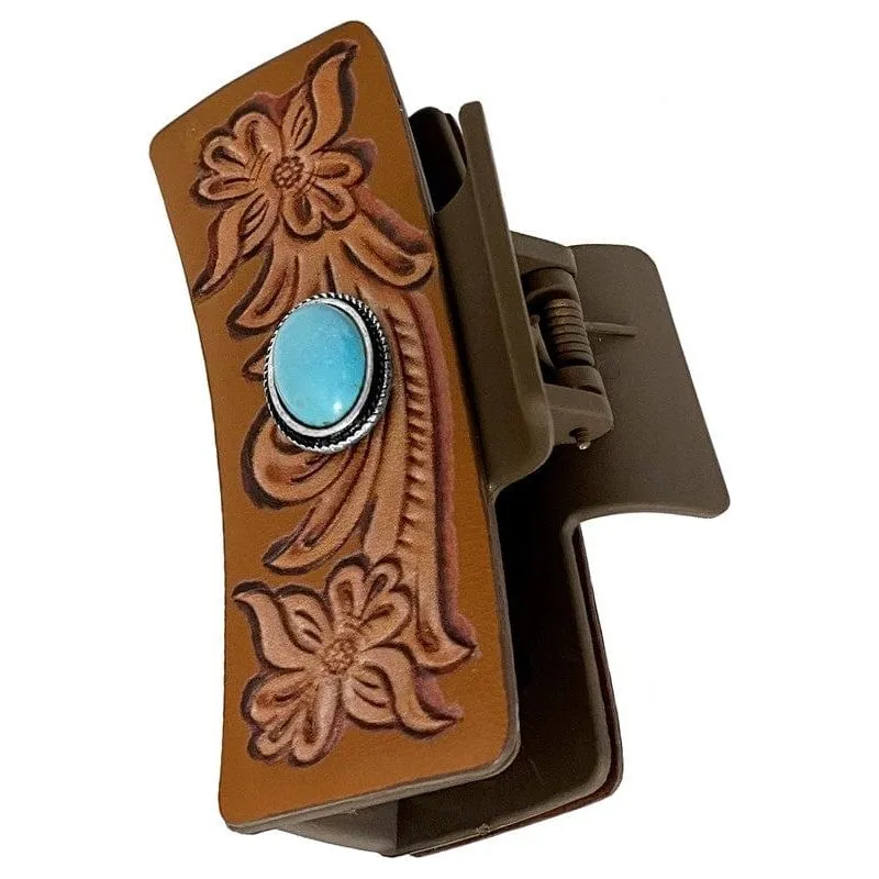 Western Conch Gemstone Paisley Leather Hair Claw