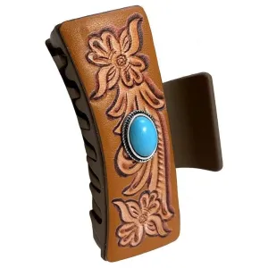 Western Conch Gemstone Paisley Leather Hair Claw