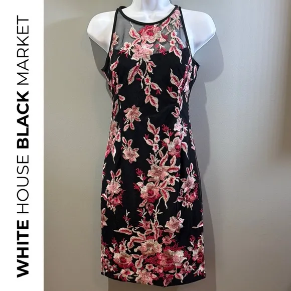 WHBM Embroidered Lace Lined Sheath Midi Dress Ladies 00P