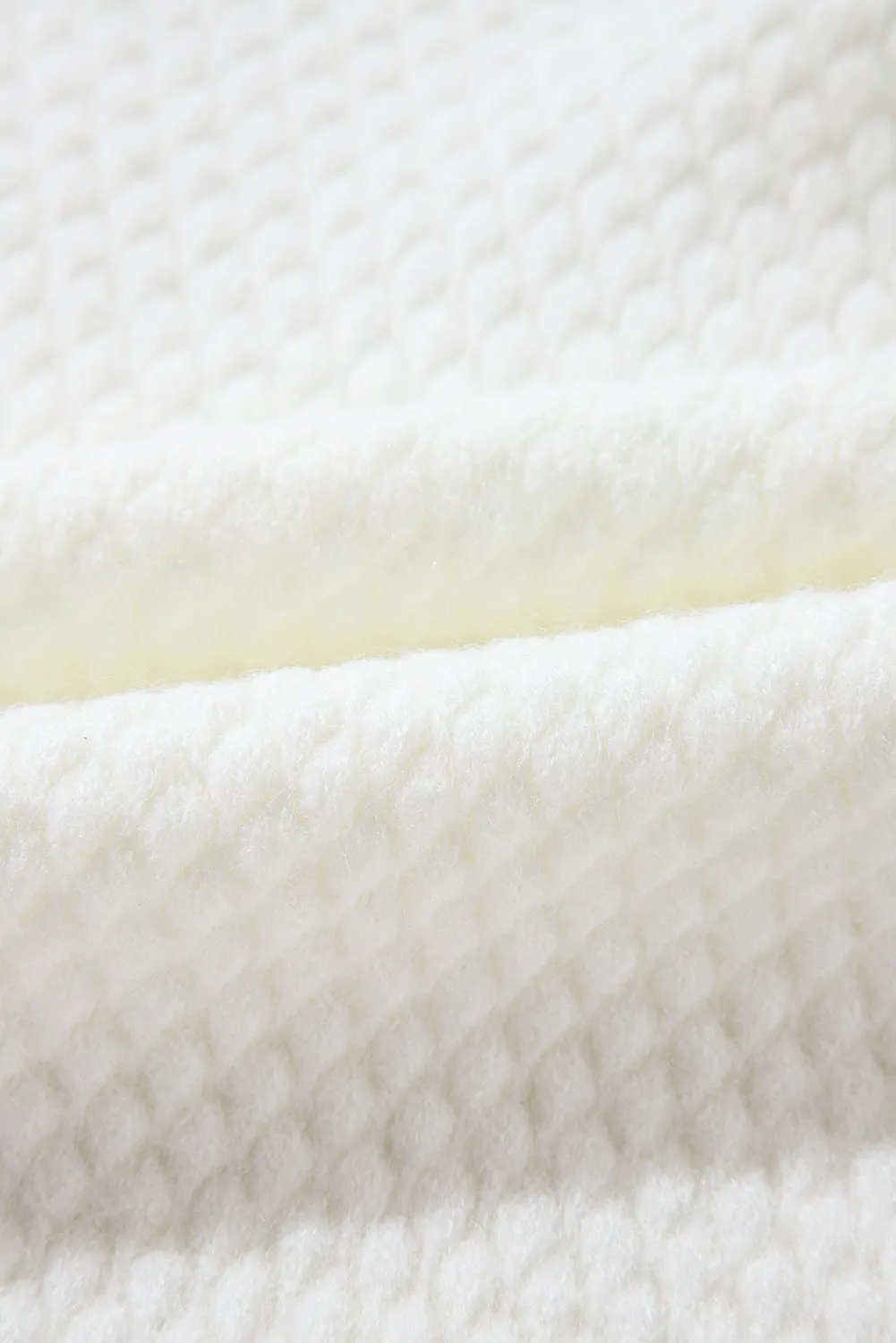 White Colorful Flower Applique Textured Knit Sweater
