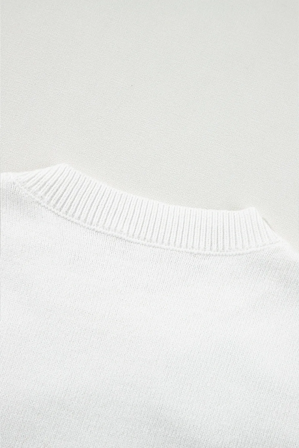 White Cute Flower Applique Short Sleeve Sweater