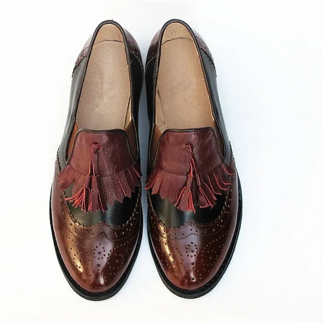 Women oxford Spring shoes genuine leather loafers for woman sneakers female oxfords ladies tassel single shoes 2019 summer shoes