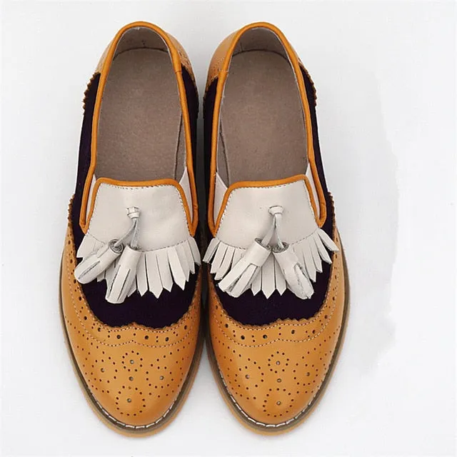 Women oxford Spring shoes genuine leather loafers for woman sneakers female oxfords ladies tassel single shoes 2019 summer shoes