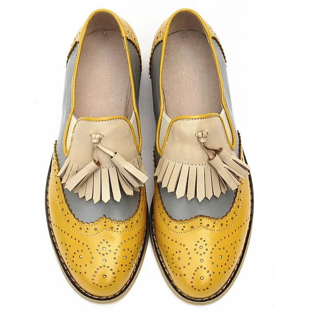 Women oxford Spring shoes genuine leather loafers for woman sneakers female oxfords ladies tassel single shoes 2019 summer shoes