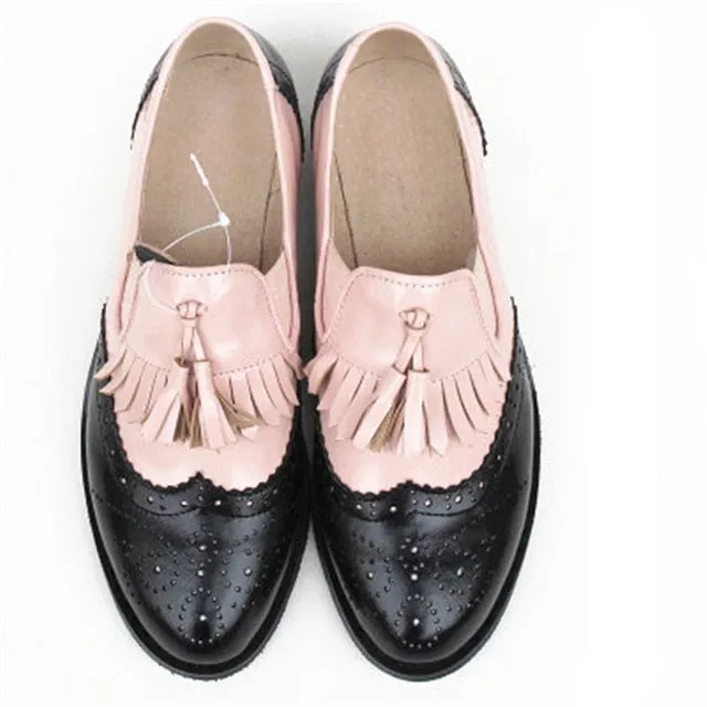 Women oxford Spring shoes genuine leather loafers for woman sneakers female oxfords ladies tassel single shoes 2019 summer shoes
