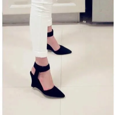 Women Wedges Shoes Fashion Brand Ankle Pointed Toe Pumps Sexy Sandals High Heels Black Blue Orange White Women Shoes Summer