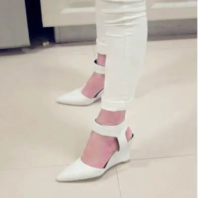 Women Wedges Shoes Fashion Brand Ankle Pointed Toe Pumps Sexy Sandals High Heels Black Blue Orange White Women Shoes Summer