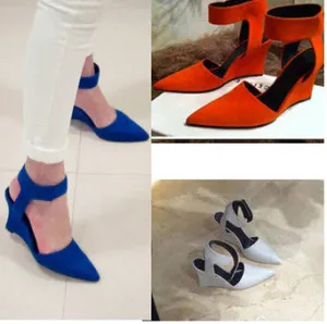 Women Wedges Shoes Fashion Brand Ankle Pointed Toe Pumps Sexy Sandals High Heels Black Blue Orange White Women Shoes Summer