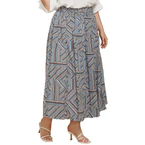 Women's Geometric Striped Maxi Skirt with Elastic Waist