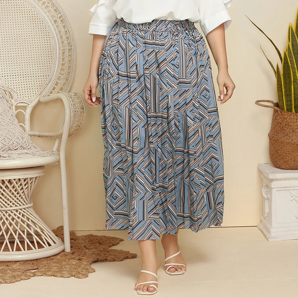 Women's Geometric Striped Maxi Skirt with Elastic Waist