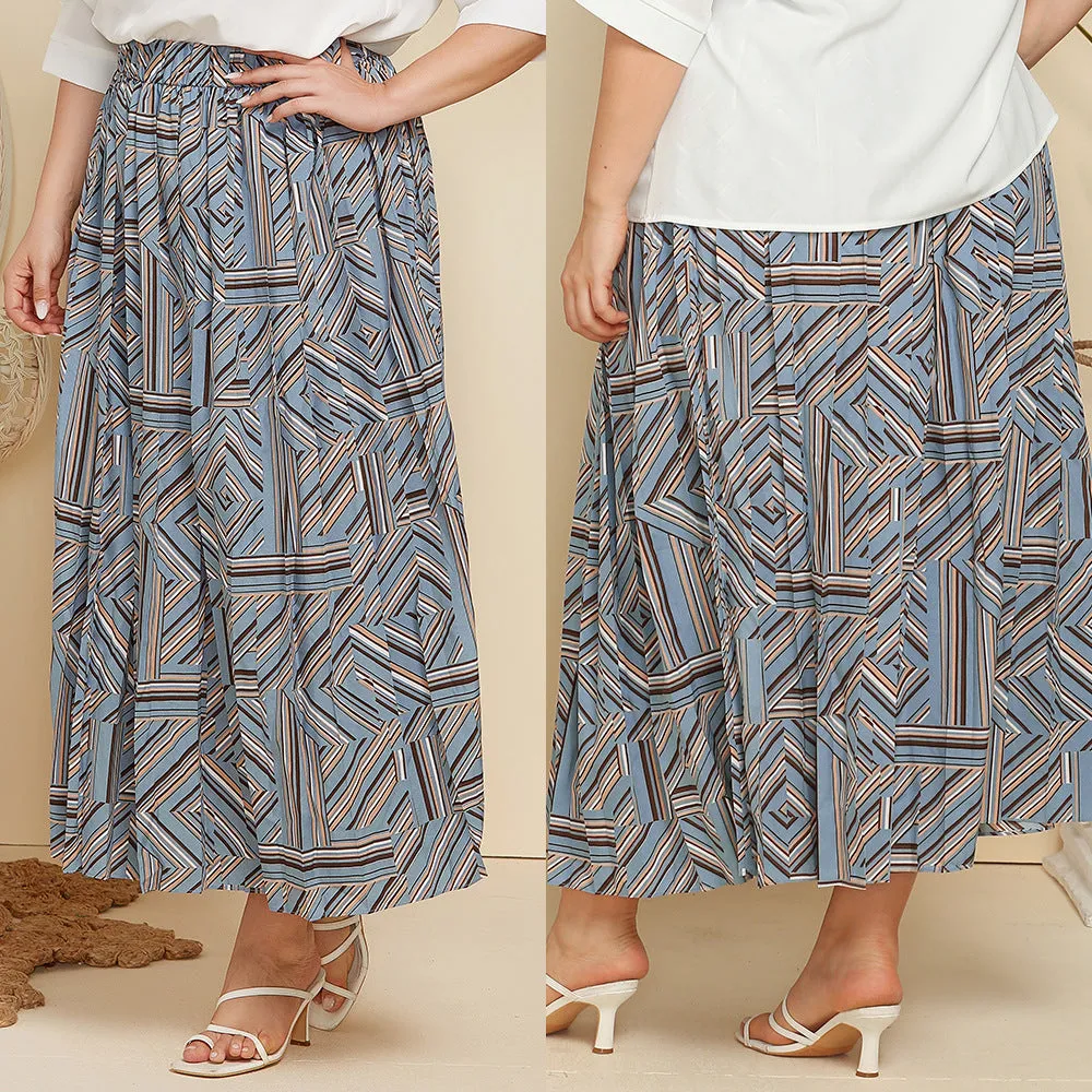 Women's Geometric Striped Maxi Skirt with Elastic Waist