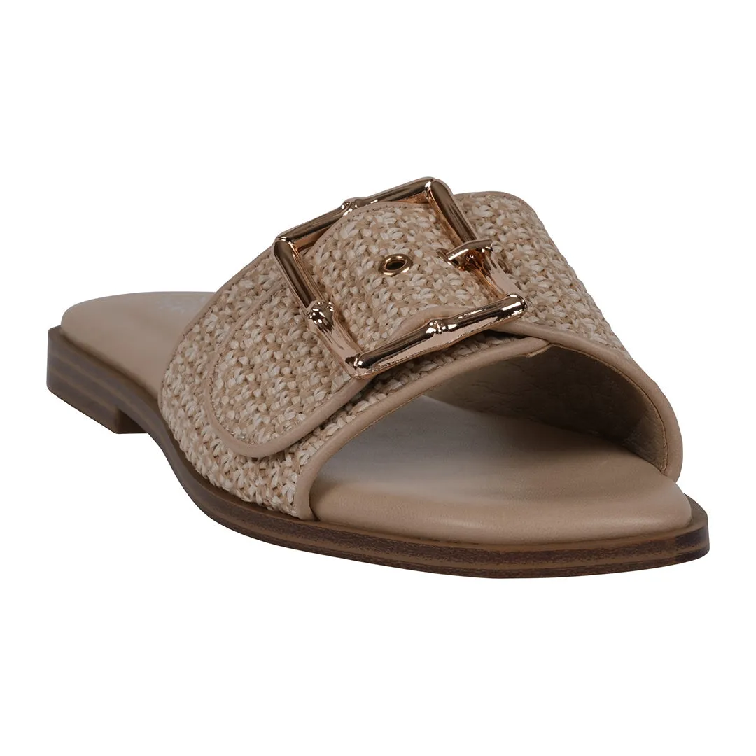 Women's Indie Tan Woven Buckle Flat Sandals
