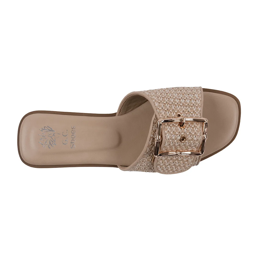 Women's Indie Tan Woven Buckle Flat Sandals