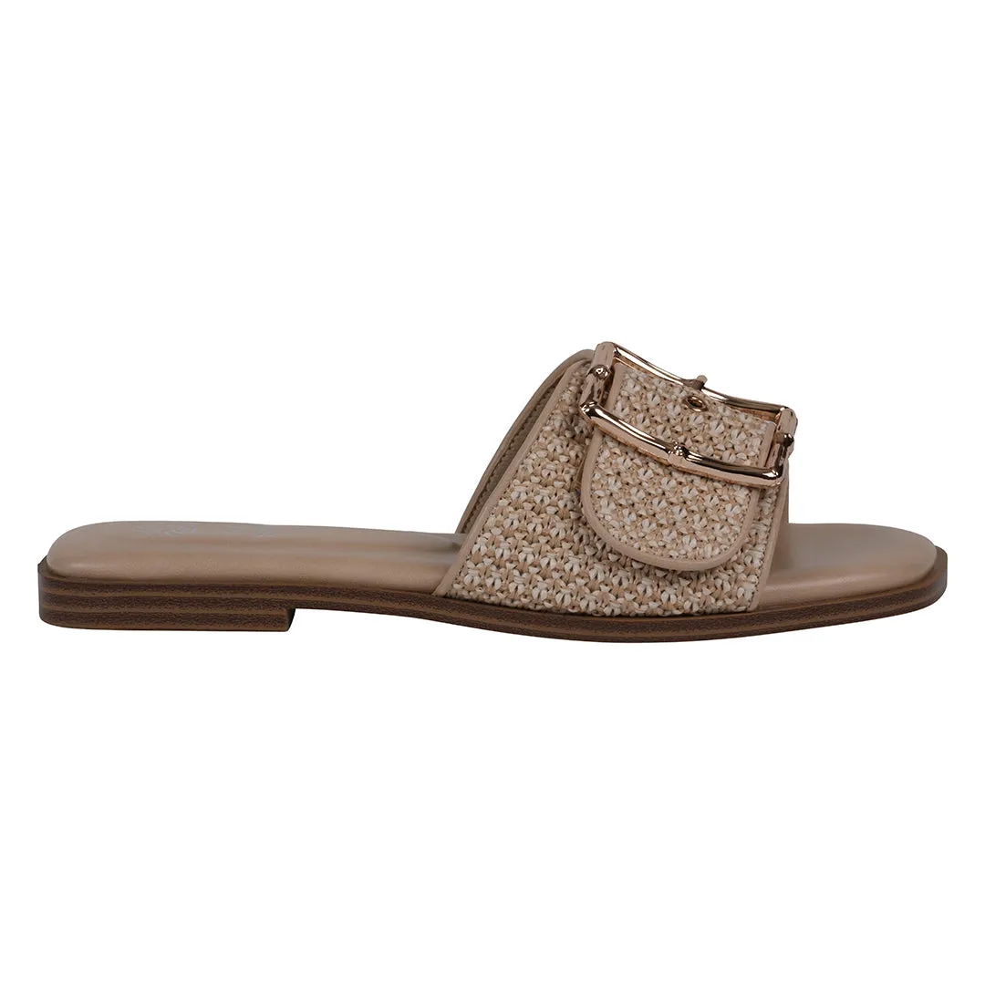 Women's Indie Tan Woven Buckle Flat Sandals