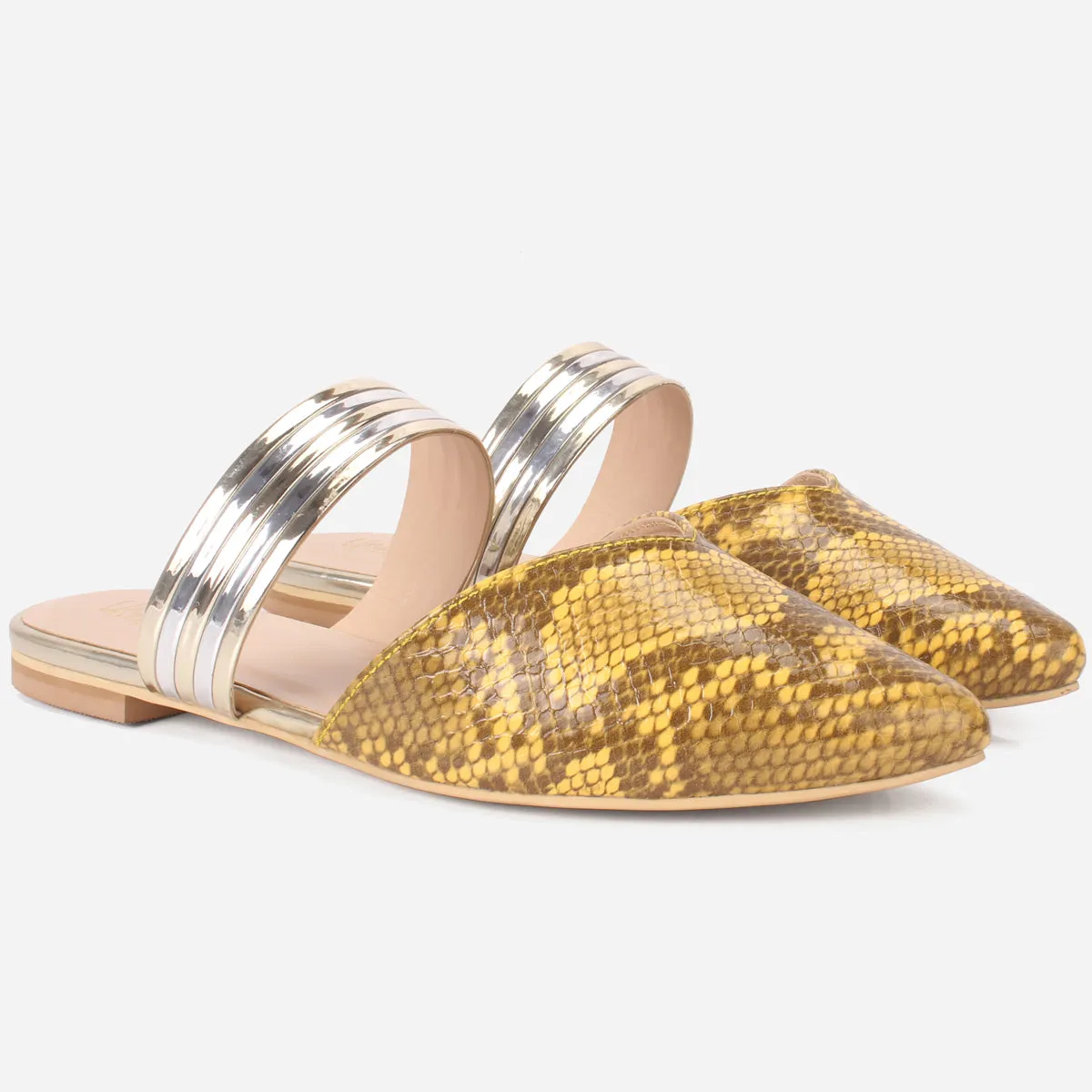 Womens "NISHA" Pointy Slide In Summer Flat Shoes